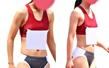 【AIリマスター】AIR_0421_03 大きめスパッツだった有名美人選手がブルマになったらフロント部分のシワシワがうまく隠せて：ニューヨーク体育大学